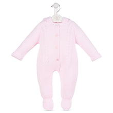 Load image into Gallery viewer, Pink Knitted Hooded Pram suit All In One - Dandelion