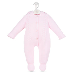 Pink Knitted Hooded Pram suit All In One - Dandelion