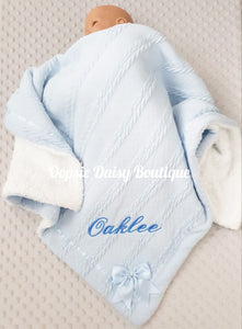 Personalised Baby Blanket Shawl Cosy Sherpa Back X 6 Colours