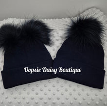 Load image into Gallery viewer, Navy Blue Pom Pom Hat Size 2-6yrs