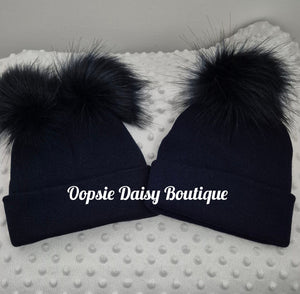 Navy Blue Pom Pom Hat Size 2-6yrs