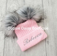 Load image into Gallery viewer, Personalised Hats Girls &amp; Boys Lovely Knitted Pom Pom Hats 0-6 years