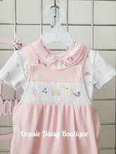 Load image into Gallery viewer, Baby Girls Pretty Pink Smocked Dungaree Set