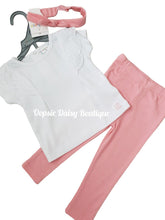 Load image into Gallery viewer, Girls Pink &amp; White Leggings Set with Headband