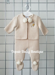 Beige Knitted Pom Pom Suit Peter Rabbit - Dandelion