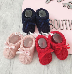 Baby Knitted Ribbon Slippers Booties x 7 Colours