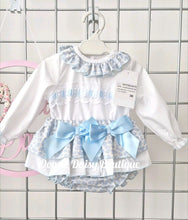 Load image into Gallery viewer, Girls Blue Ribbon Jam Skirt &amp; Blouse Set