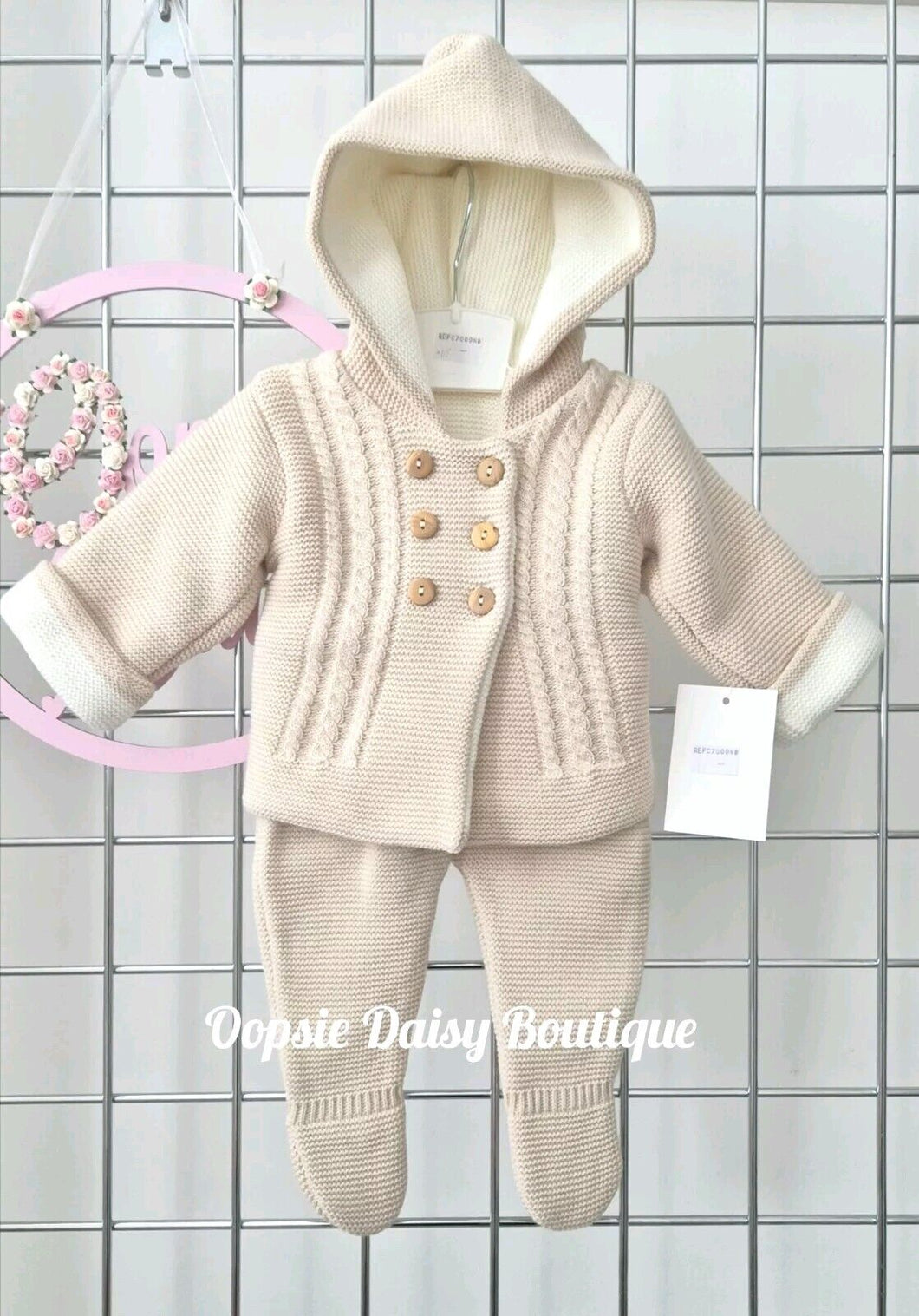 Unisex Beige Hooded Pram Suit 2 Piece