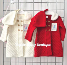 Load image into Gallery viewer, Girls Knitted Pram Coat Fur Collar Coatigan &amp; Matching Bonnet