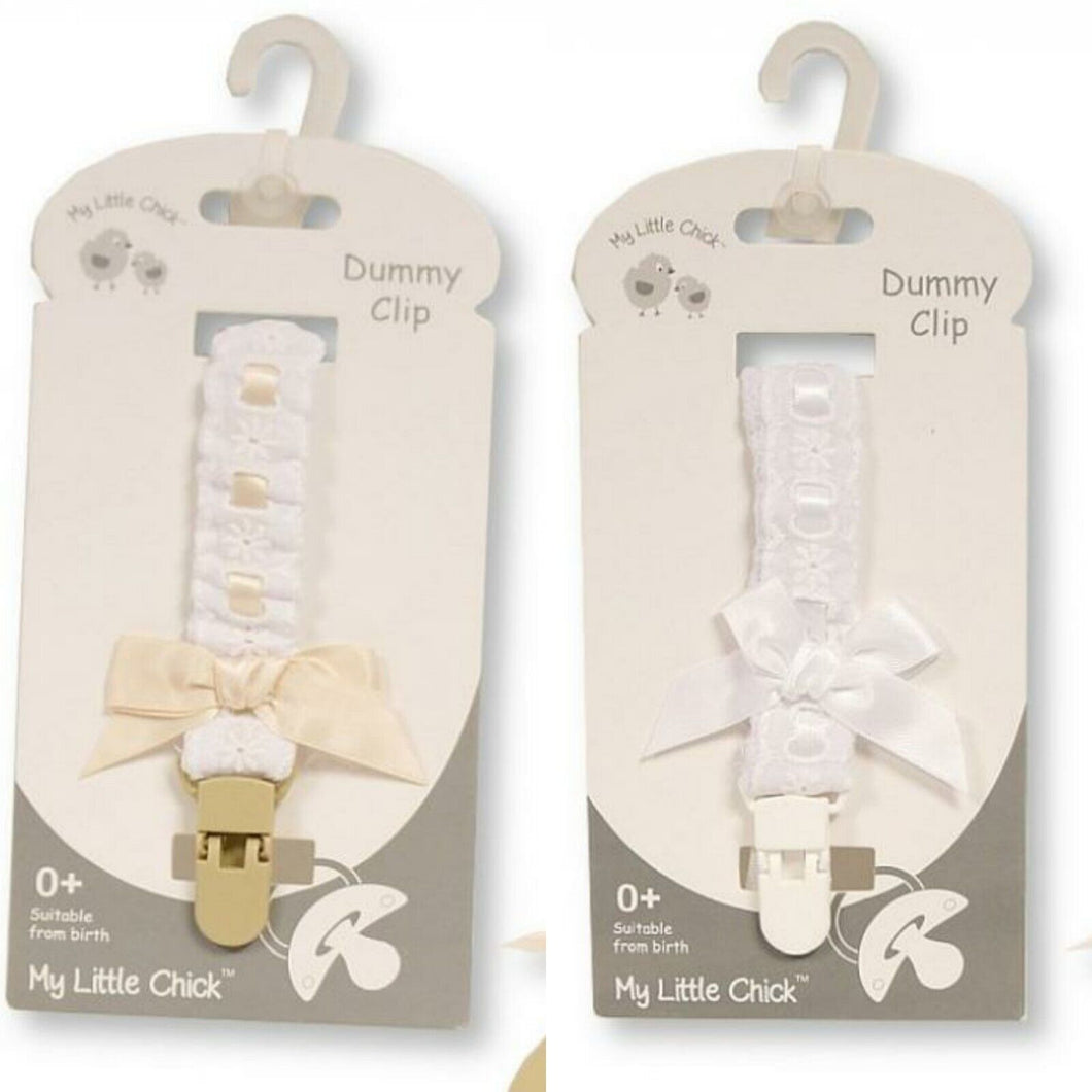 Spanish Dummy Clips Ribbon Slot Baby Elastic Dummy Clips