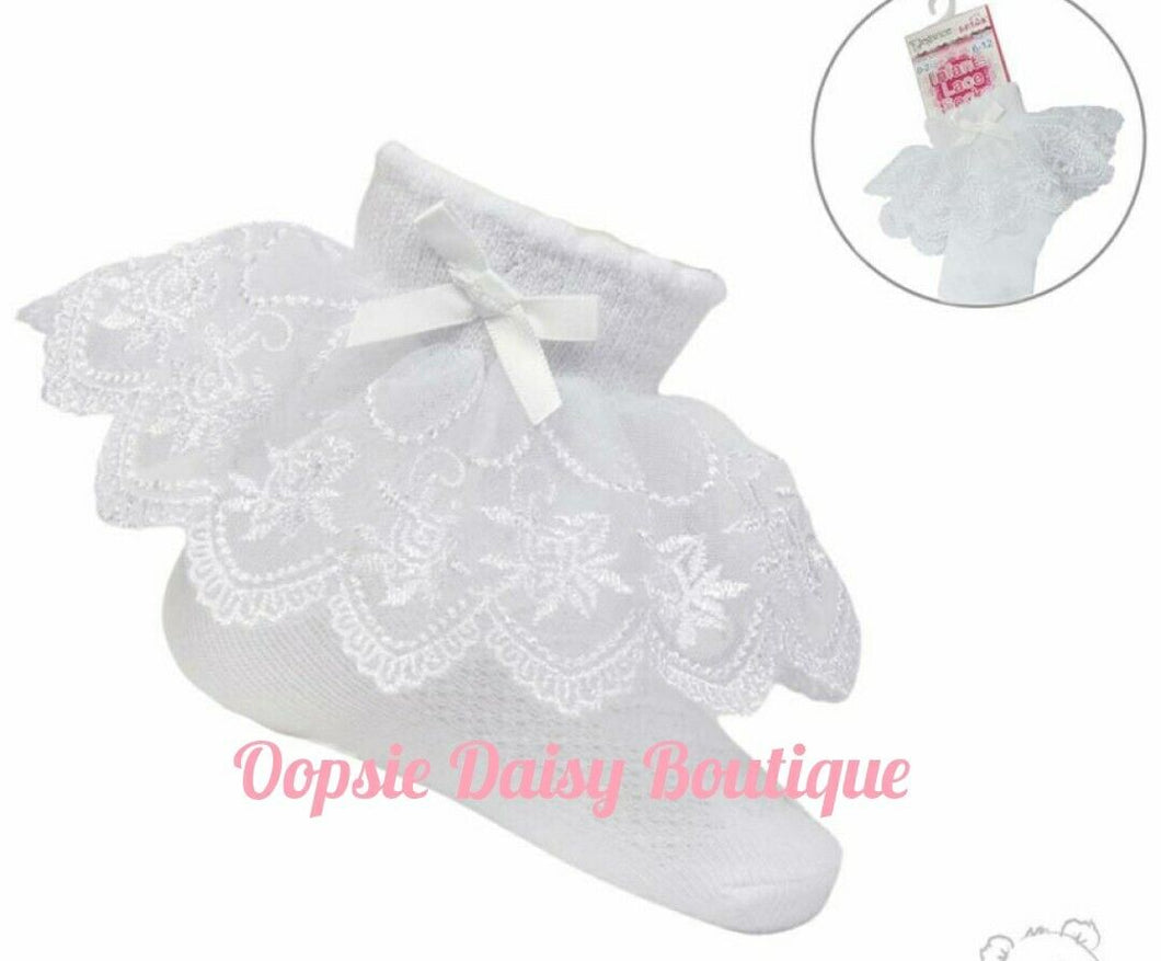 Baby Girls White Frilly Ankle Socks