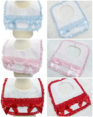 Spanish Baby Bib Ribbon Slot Waffle Design
