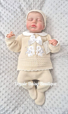 Baby Knitted Outfit Teddy Bear Size 0-3mth with Hat