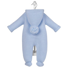 Load image into Gallery viewer, Blue Knitted Hooded Pram suit All In One - Dandelion