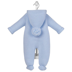 Blue Knitted Hooded Pram suit All In One - Dandelion