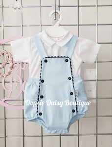 Boys Blue Waffle Dungaree Sets