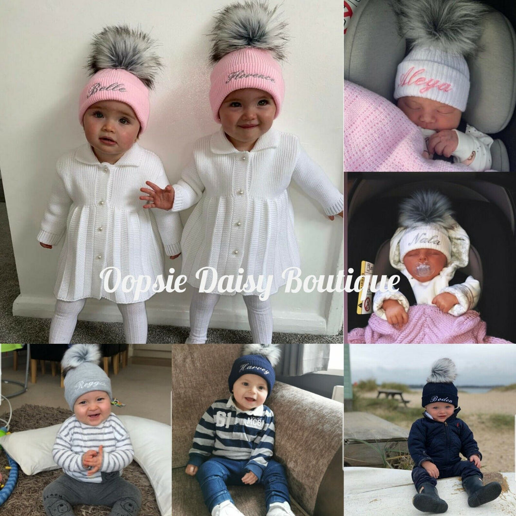 Personalised Hats Girls & Boys Pom Pom Hats 0-6 years