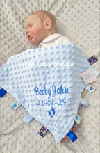 Load image into Gallery viewer, Personalised Baby Blanket Taggies with Baby Feet x 4 Colours