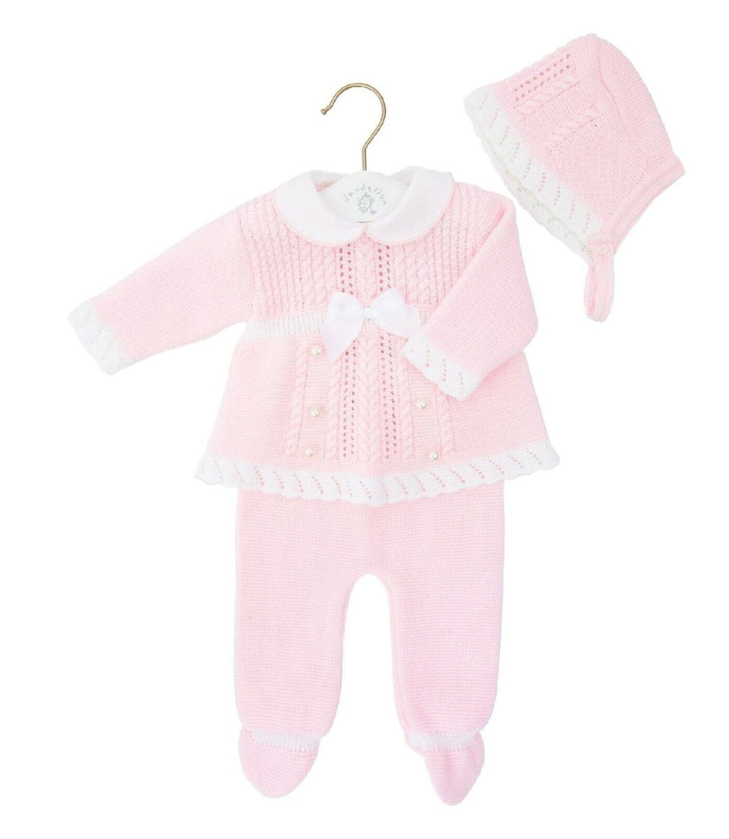Baby Girls Knitted Set with Bonnet - Dandelion