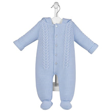 Load image into Gallery viewer, Blue Knitted Hooded Pram suit All In One - Dandelion