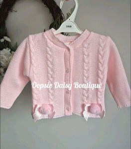 Girls Knitted Ribbon & Pom Pom Cardigan