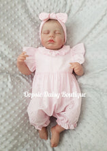 Load image into Gallery viewer, Girls Pink Broderie Romper All In One