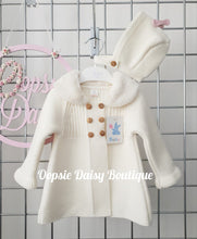 Load image into Gallery viewer, Girls Ivory Cream Knitted Pram Coat with Bonnet Fur Collar