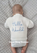 Load image into Gallery viewer, Hello World White Ribbed Baby Cardigan, Choose Colour