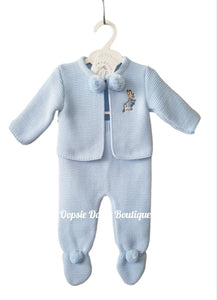 Boys Blue Knitted Pom Pom Suit Peter Rabbit - Dandelion