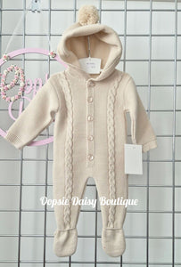 Beige Unisex Knitted Hooded Pram suit All In One