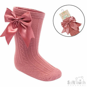 Girls Knee High Large Ribbon Socks