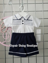 Load image into Gallery viewer, Boys Navy Blue Smocked Shorts Sets