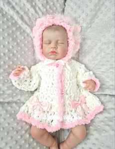 Baby Girls Crochet Pretty Cardigan & Bonnet Set, Size 0-3mth