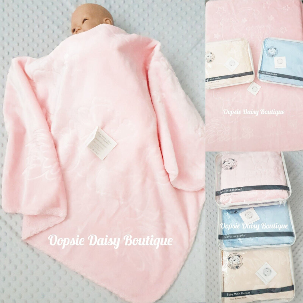 Embossed Baby Blanket Mink Supersoft Teddy Bear Design