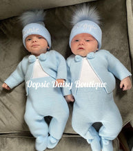 Load image into Gallery viewer, Boys Blue Knitted Pom Pom Suit - Dandelion/ All Hats Available Separately