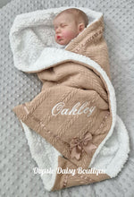Load image into Gallery viewer, Personalised Caramel Baby Blanket Supersoft Cosy Sherpa Back