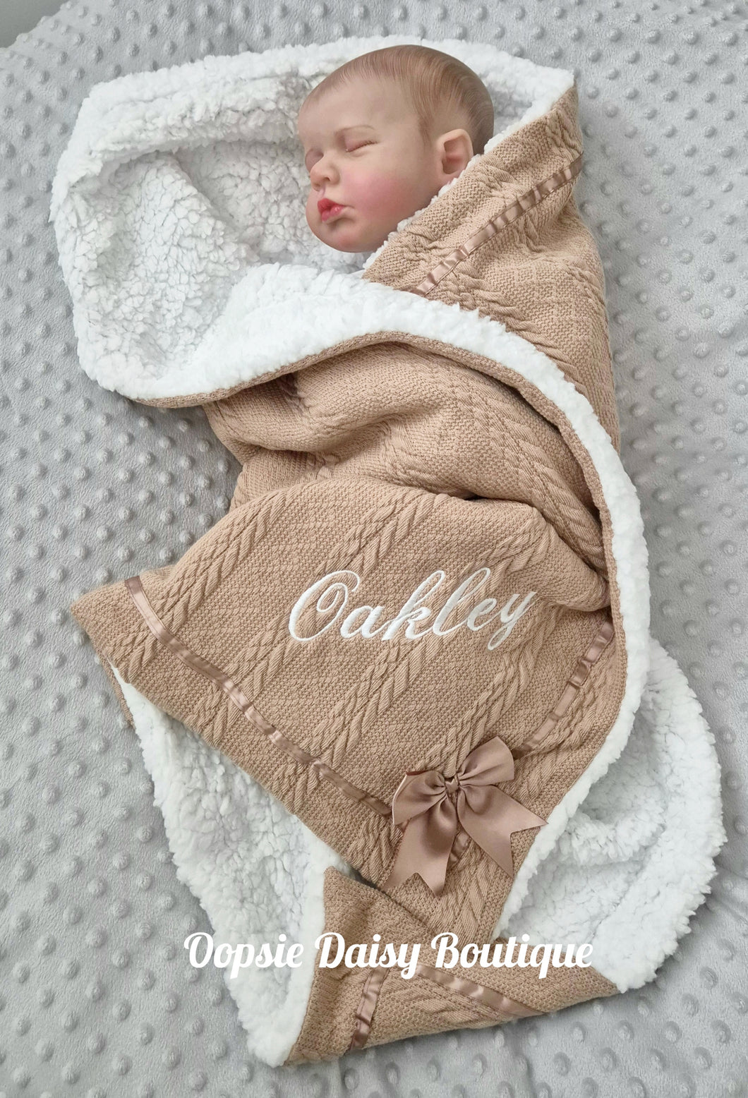 Personalised Caramel Baby Blanket Supersoft Cosy Sherpa Back