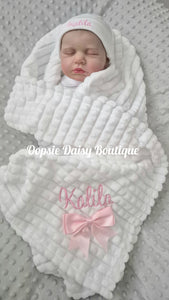 Personalised Baby Blanket & Hat Set, Size Newborn