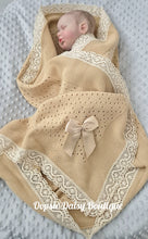 Load image into Gallery viewer, Caramel Beige Baby Knitted Shawl Blanket Lace Trim