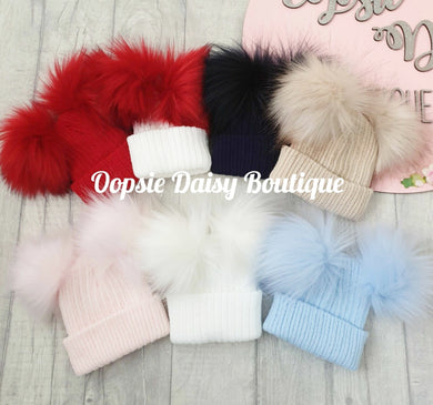 Baby Knitted Pom Pom Hat Size Newborn Double Pom