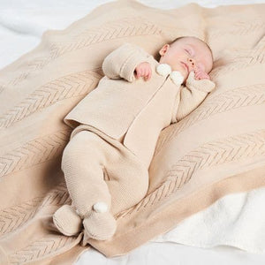 Boys Girls Camel Brown Knitted Pom Pom Suit - Dandelion/ All Hats Available Separately