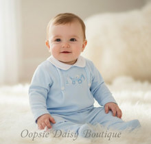 Load image into Gallery viewer, Baby Boy in Light Blue Collared Set