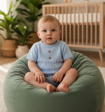 Load image into Gallery viewer, Baby boy on sage beanbag - no buttons