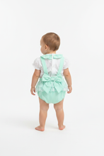 Load image into Gallery viewer, Baby girl back view in mint set with straps