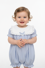 Load image into Gallery viewer, Baby girl in blue striped romper - Option 1