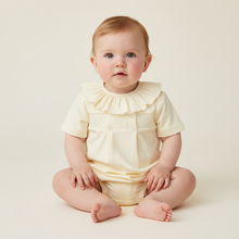 Load image into Gallery viewer, Baby girl in lemon romper - No buttons cream