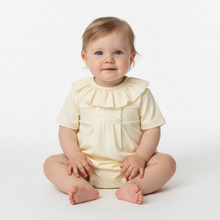Load image into Gallery viewer, Baby girl in lemon smocked romper - Full body
