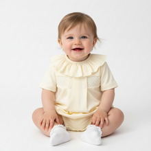 Load image into Gallery viewer, Baby girl in lemon smocked romper - Studio