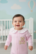 Load image into Gallery viewer, Baby girl in pink babygrow option 3