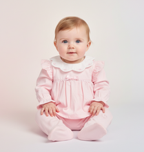 Load image into Gallery viewer, Baby girl in pink babygrow - sitting pose